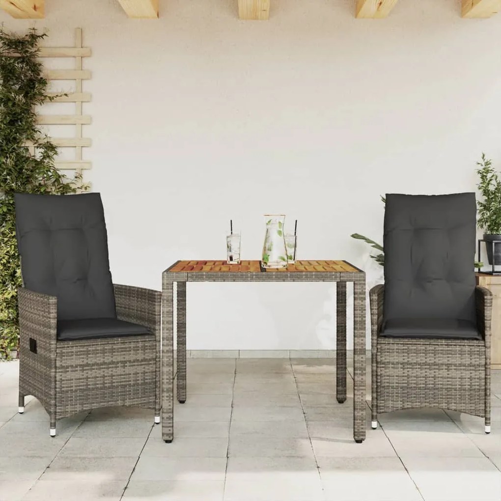 Set Da Bistrò 3 Pz Con Cuscini Grigio İn Polyrattan /