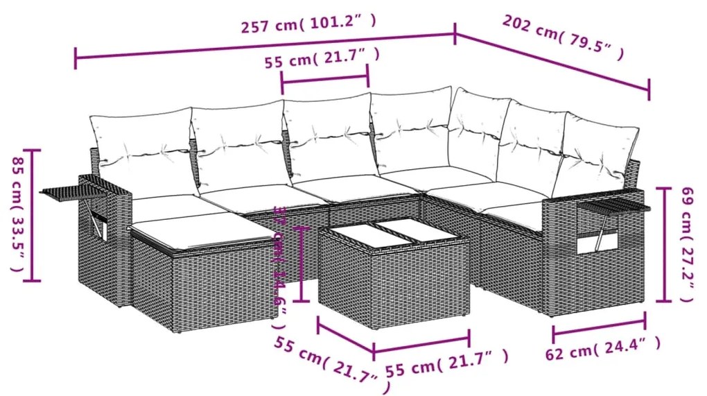 Set divani da giardino con cuscini 8 pz nero in polyrattan