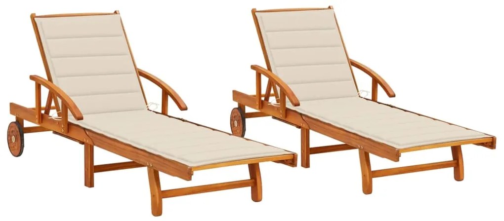 Sdraio 2 Pz Con Cuscini İn Legno Massello Di Acacia /