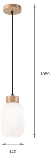 Lampadario a sospensione con filo HARMONY 1xE27/15W/230V diametro 14 cm bianco/quercia