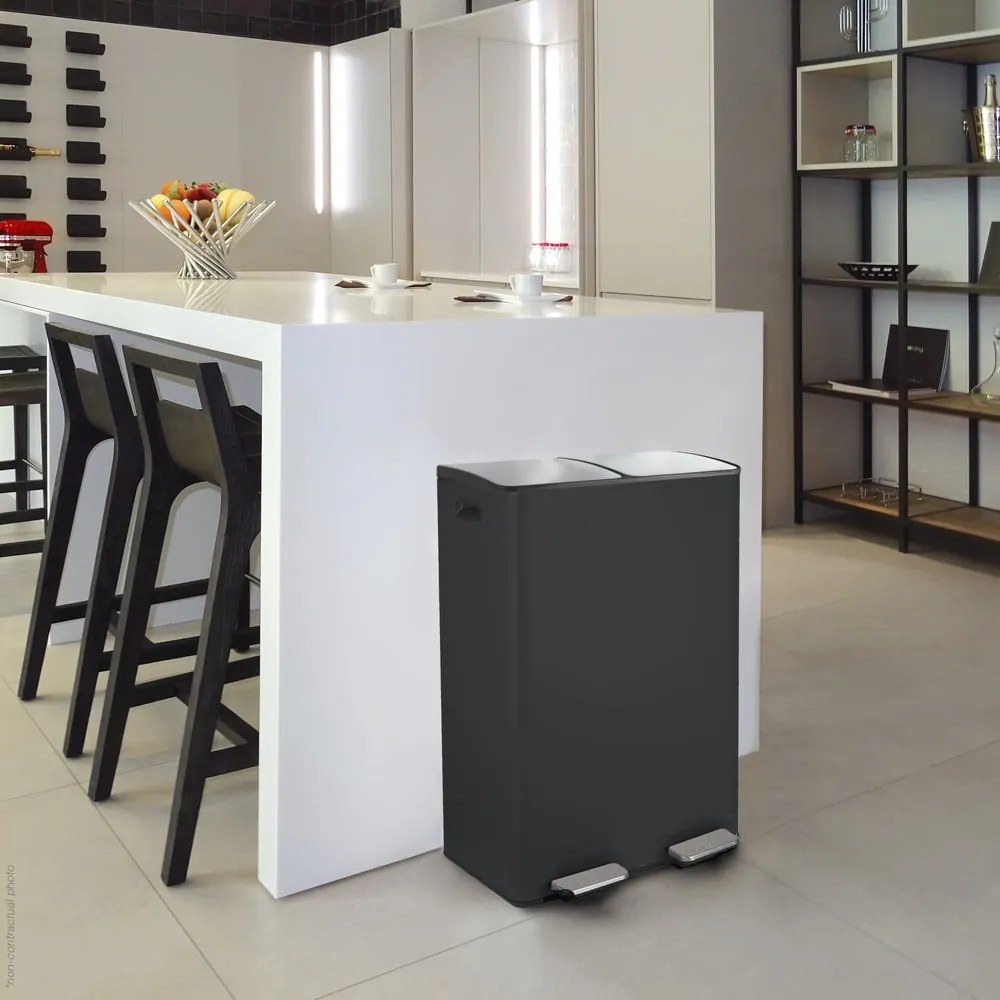 Cestino per la spazzatura nero opaco in acciaio per raccolta differenziata/con pedale 2x30 l Aliya – Spirella