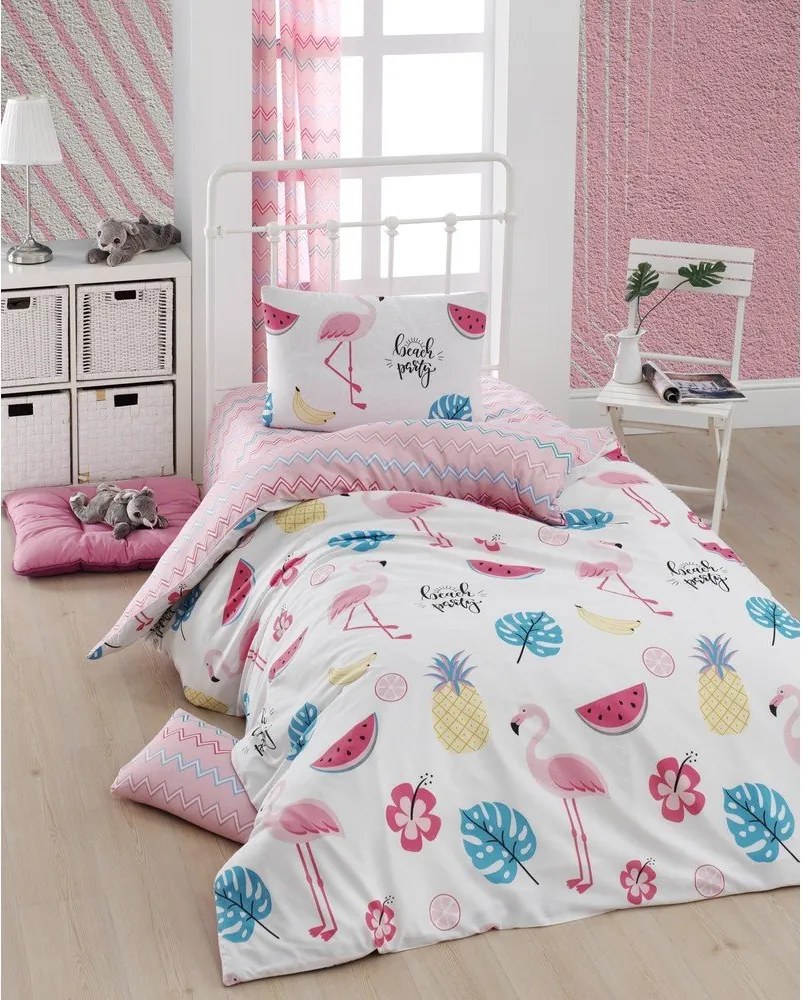 Set copripiumino e federa da bambini bianco/rosa per letto singolo 140x200 cm Kokteyl – Mijolnir