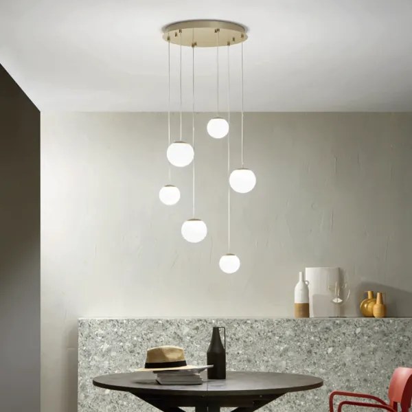 Lampada a sospensione in metallo verniciato Oro SANTOS 6 Luci Led 45 cm