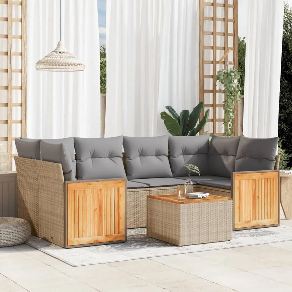 Set divani da giardino 7 pz con cuscini beige in polyrattan