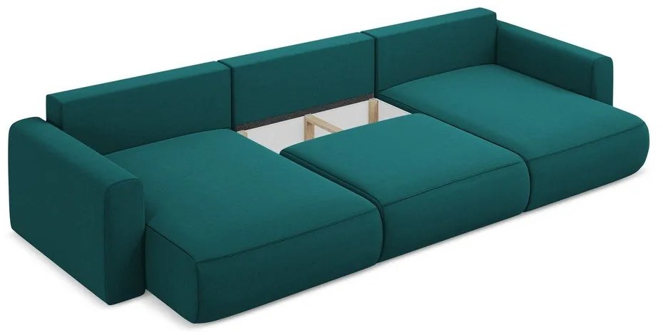 Divano angolare turchese allungabile/con contenitore (a U) con rivestimento in velluto Kapua – Makamii