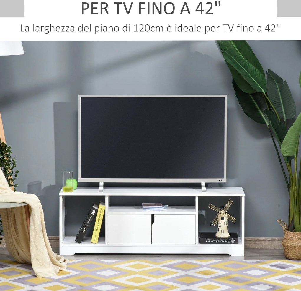 Mobile Porta TV fino a 42" 120x30x41 cm con Armadietto e Ripiani in Legno Bianco...
