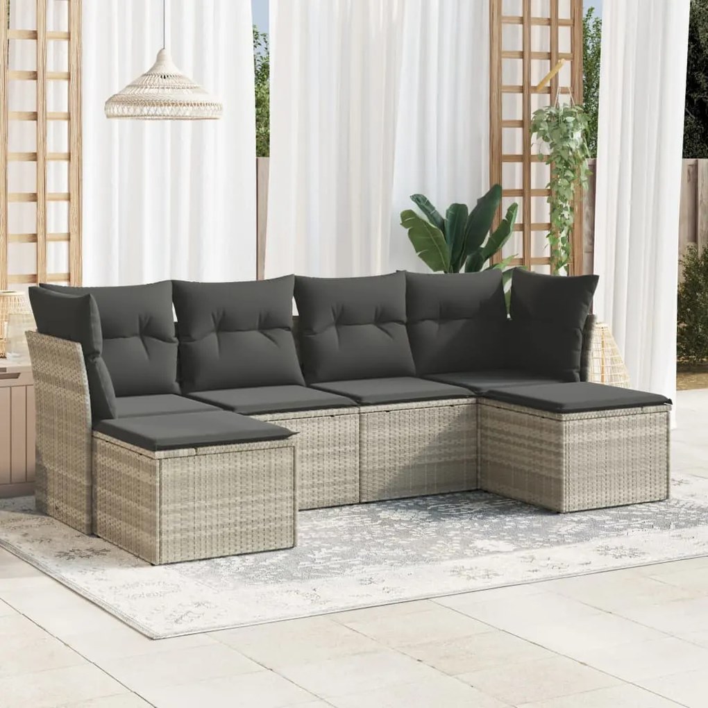 Set divano da giardino 6pz con cuscini grigio chiaro polyrattan