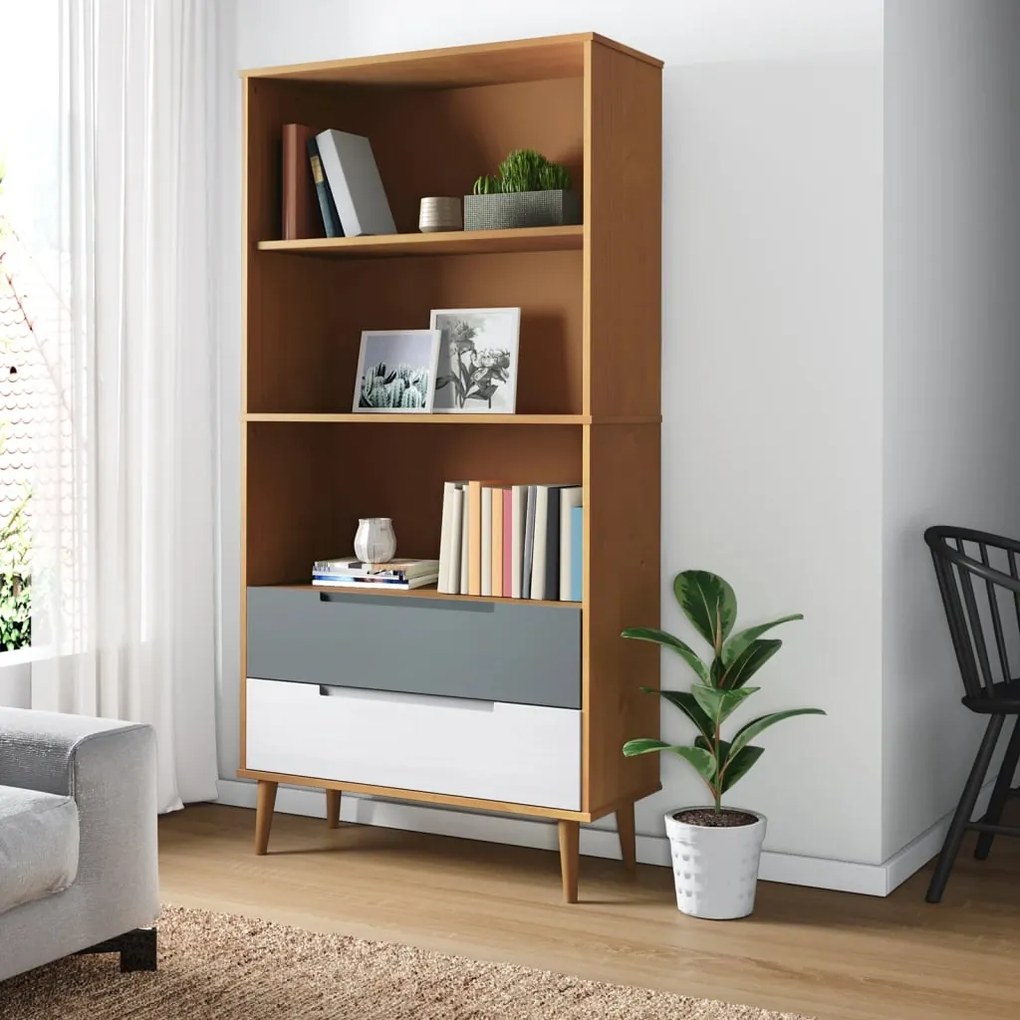 Libreria molde marrone 85x35x170,5 cm in legno massello di pino