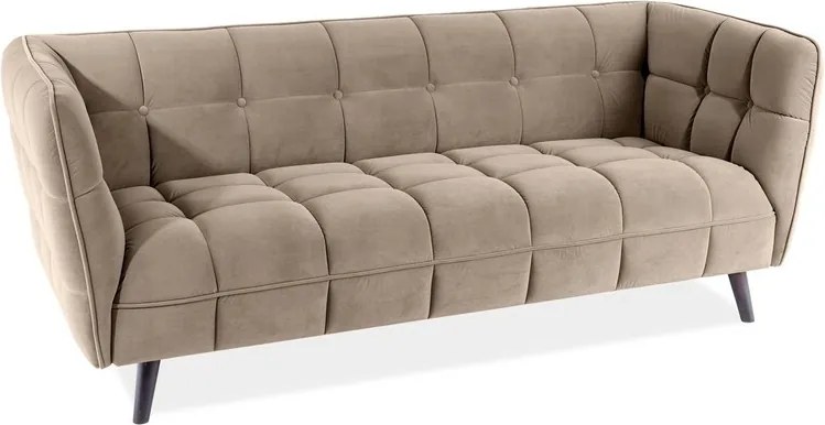 Divano Castello Velvet 3 posti in velluto beige scuro Bluvel 40 e struttura in legno wenge – 200x85x78 cm