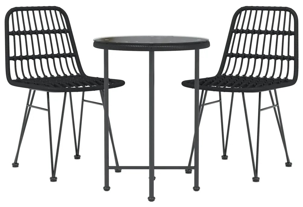 Set da pranzo da giardino 3 pz nero in polyrattan