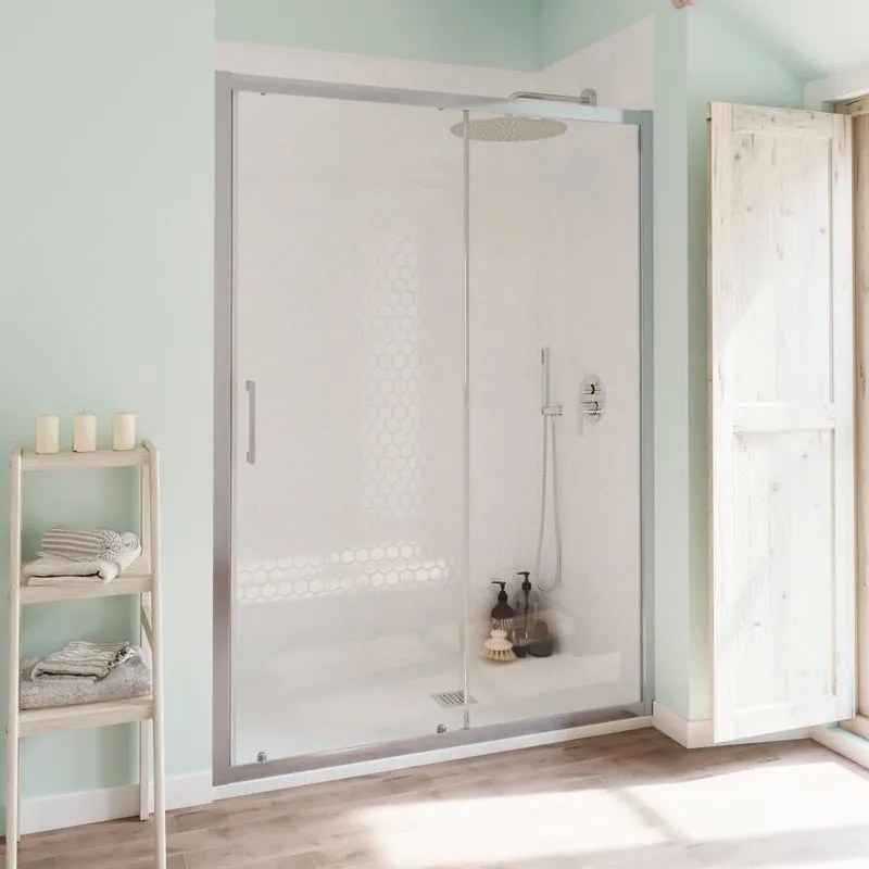 Porta doccia scorrevole L 166-170 cm x H 190 cm per nicchia in vetro trasparente SP. 6 mm, profilo lucido cromo, serie Bilbao