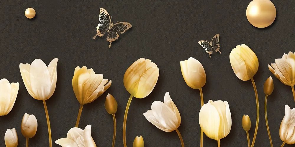 Quadro su tela – Tulipani con motivo dorato