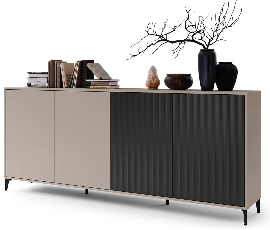 Comò RIMINI K-242 Beige Taupe/Nero Opaco - MODERNO MOBILE CON ANTE SCANALATE