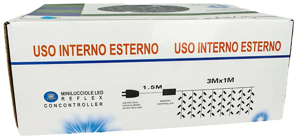 Tenda Luminosa Da Esterno Professionali 200 Luci 3M X 1M Colore Bianco  Freddo Effetto Cascata 20 Tende IP65 Prolungabile