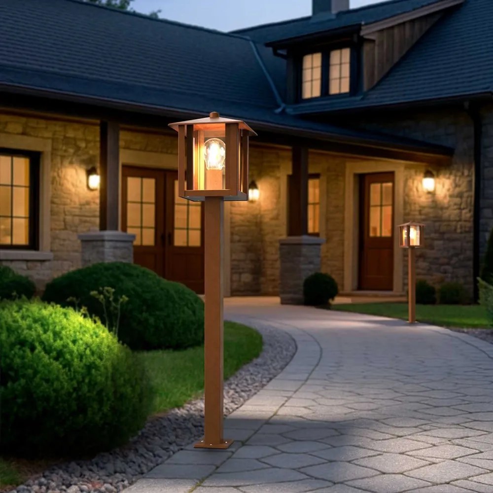 Paletto da Giardino Corten 80cm Acciaio INOX, Base E27 - Serie PILLAR Colore Corten