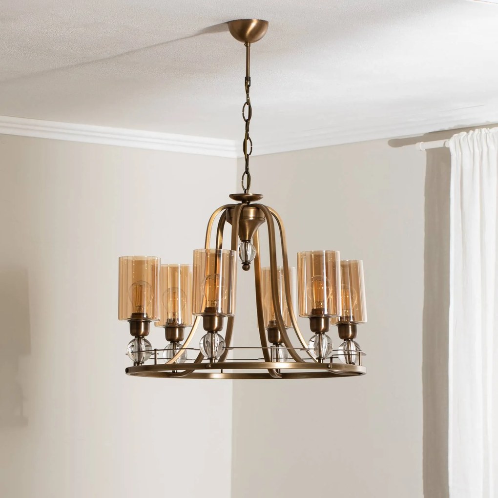 Lampadario a soffitto Jadina Avonni, dimmerabile, Bronzo / Ottone antico, Soggiorno / Sala da pranzo, Metallo, Lampadario