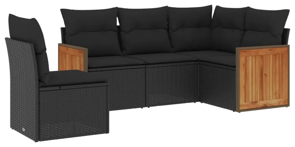 Set divani da giardino 5 pz con cuscini in polyrattan nero