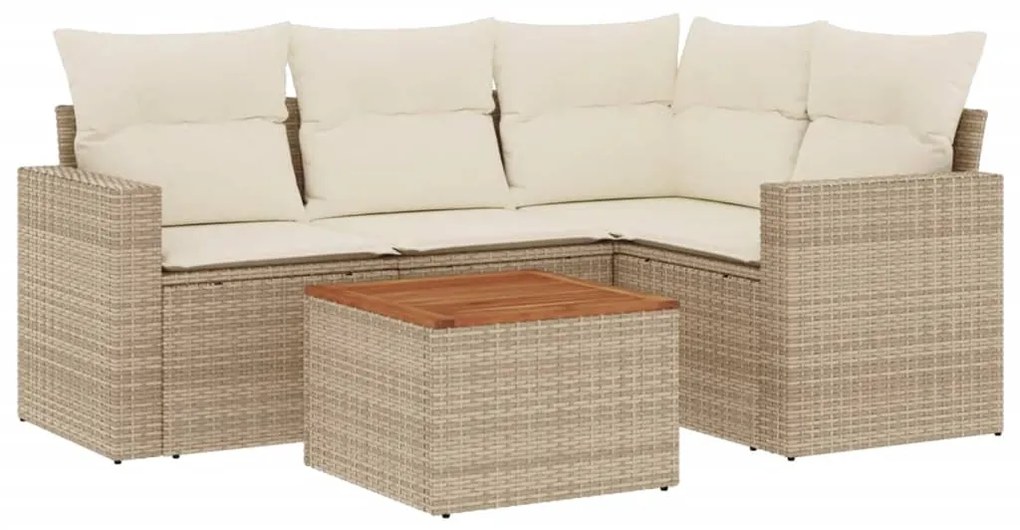 Set divano da giardino 5 pz con cuscini beige in polyrattan