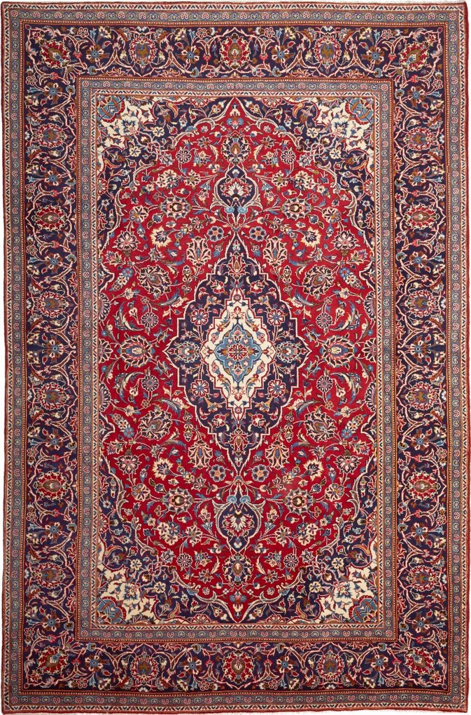 Kashan Tappeto 320x200 Rosso (Iran) Annodato A Mano