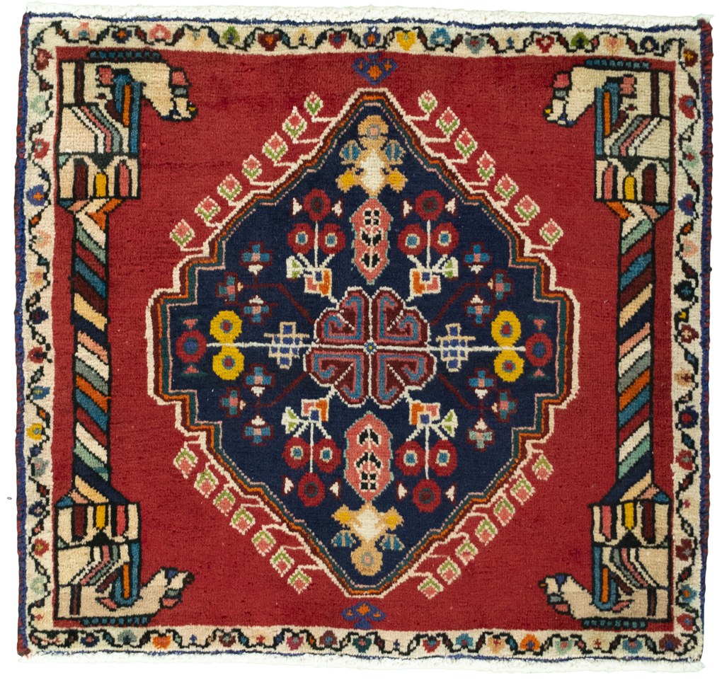 Shiraz Tappeto 70 x 60 Rosso (Iran) Annodato A Mano