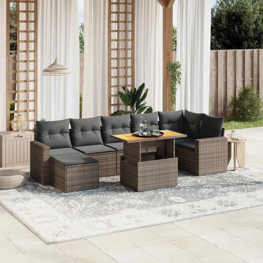 Set divano da giardino 8 pz con cuscini grigio in polyrattan