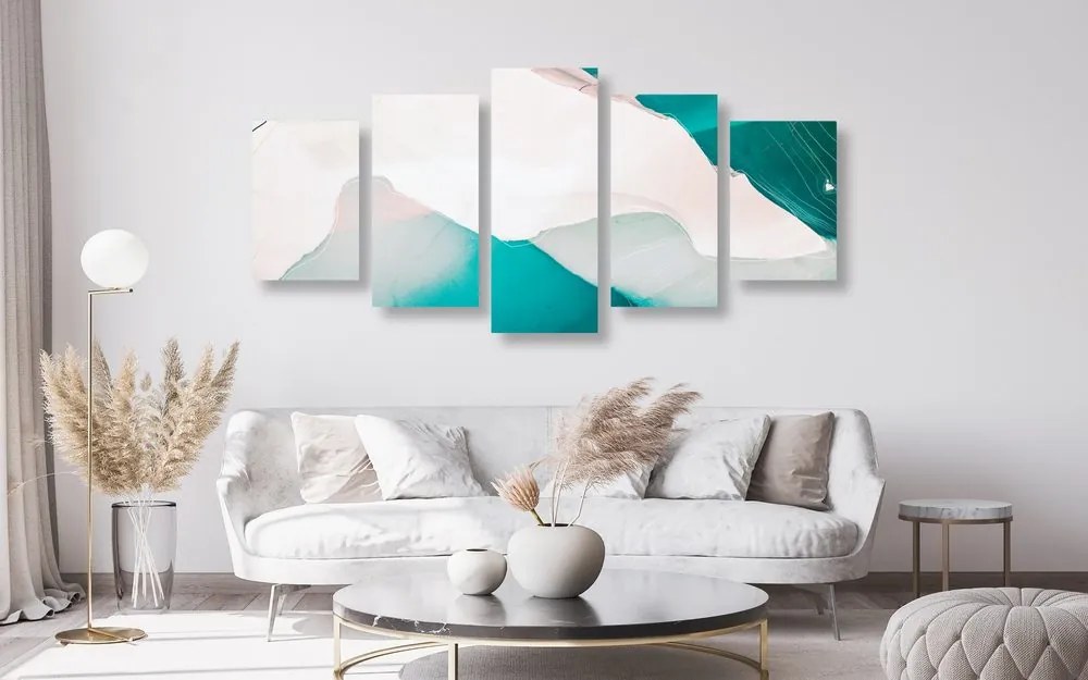 Quadri 5 pezzi – Astrazione laguna blu