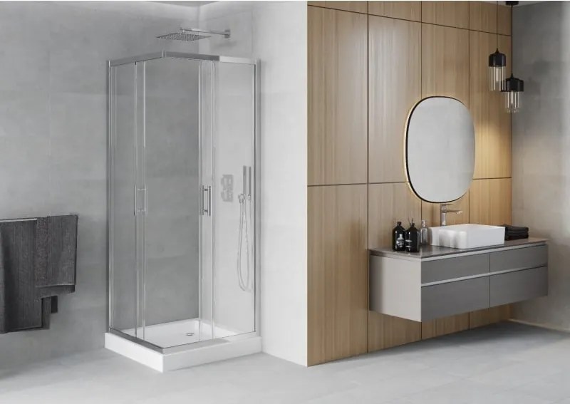 Mexen Rio cabina doccia quadrata 70 x 70 cm, trasparente, cromo + piatto doccia Rio, bianco - 860-070-070-01-00-4510