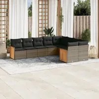 Set Divano da Giardino 9 pz con Cuscini Grigio in Polyrattan 3260387