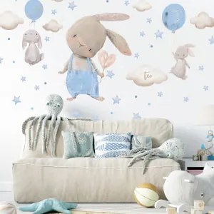 L'adesivo con coniglietti e palloncini - adesivi illustrati | Inspio