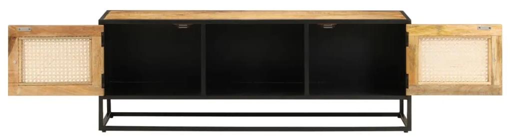 Mobile porta tv 110x30x40cm legno grezzo massello mango e ferro
