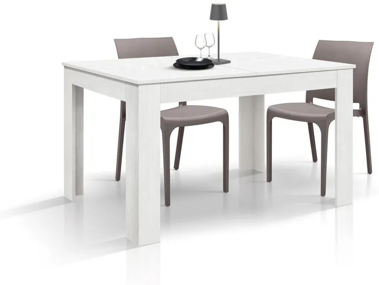 Tavolo LIPARI in legno finitura bianco frassinato e base bianca, allungabile 120&#215;80 cm &#8211; 170&#215;80 cm