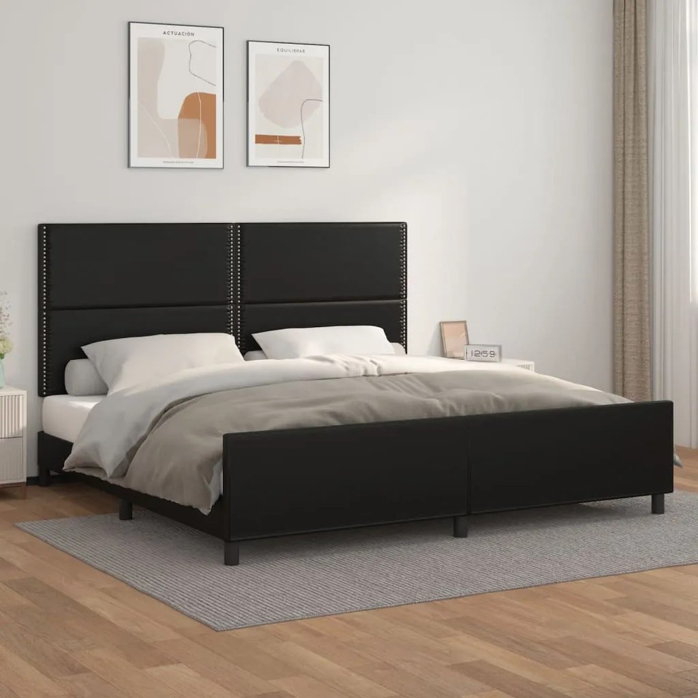 Giroletto Con Testiera Nero 200x200 Cm İn Similpelle /