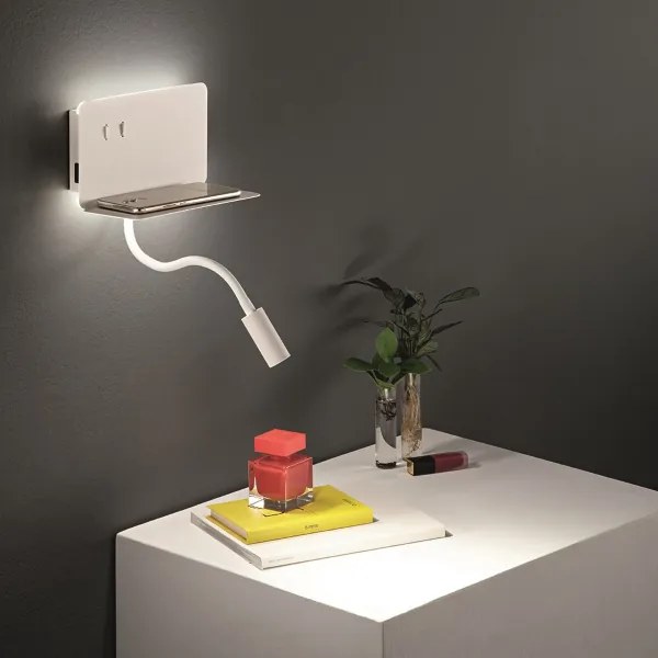 Applique STAN 20 cm in metallo con retroilluminazione LED e caricatore Usb Bianco