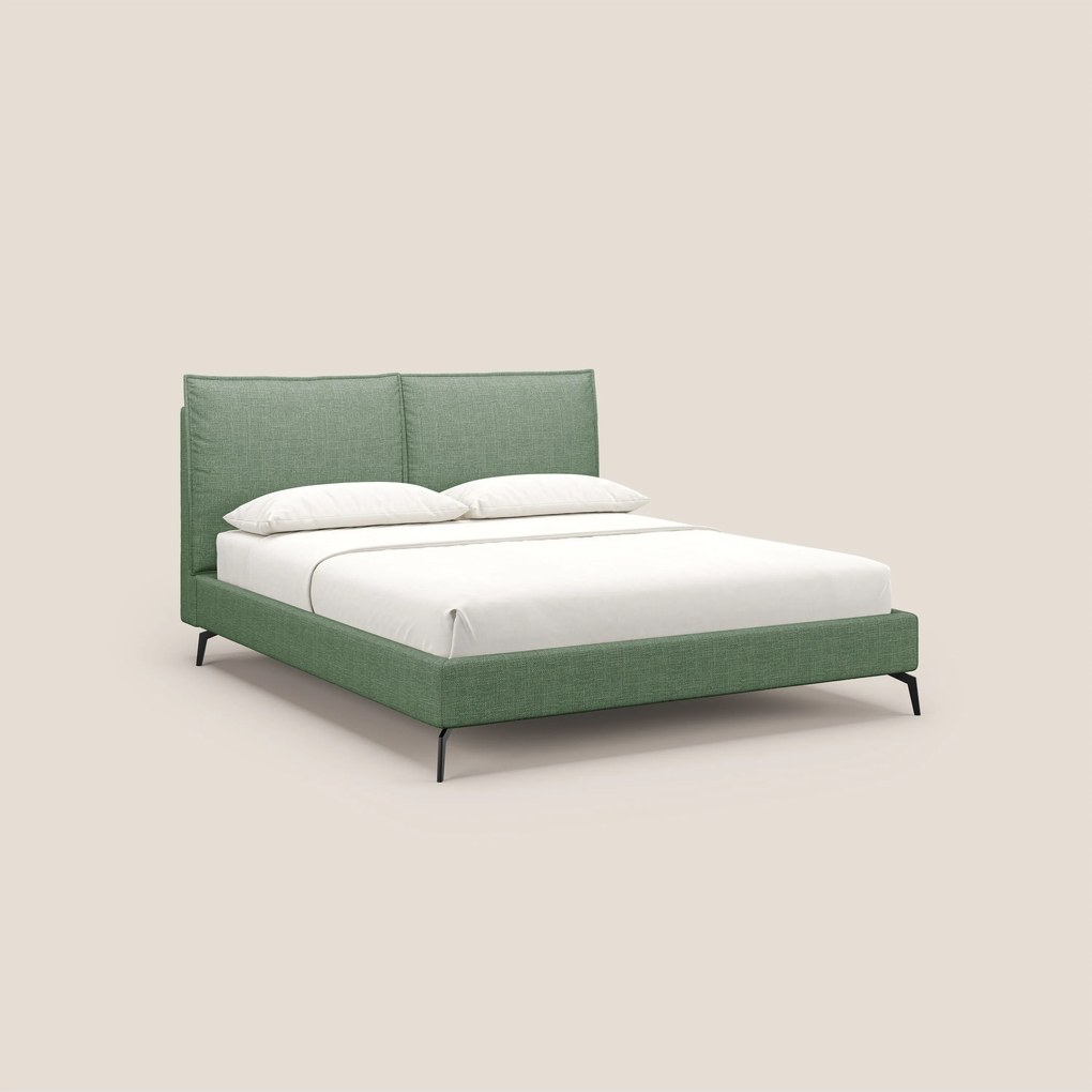 Cloe letto imbottito con piedi in metallo sfoderabile in tessuto fiammato impermeabile T06 verde
