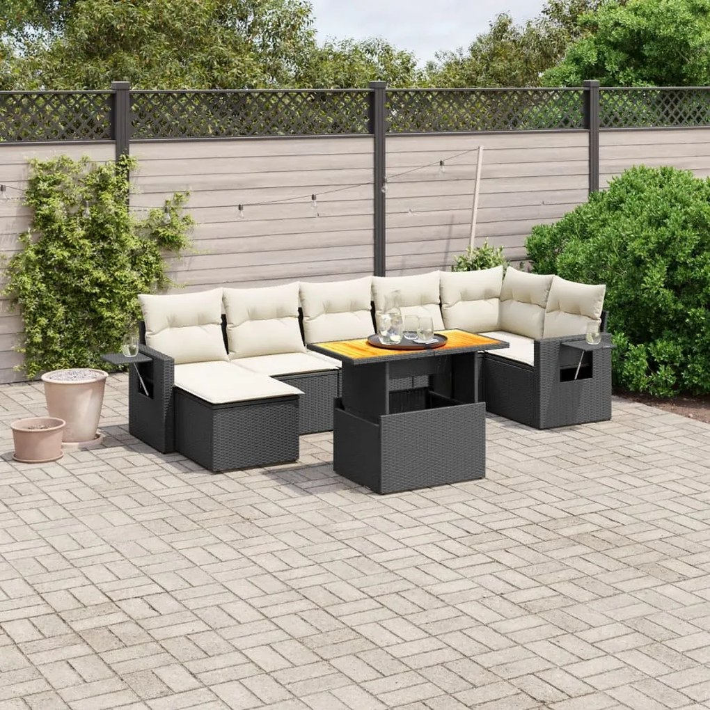 Set divani da giardino con cuscini 8 pz nero in polyrattan