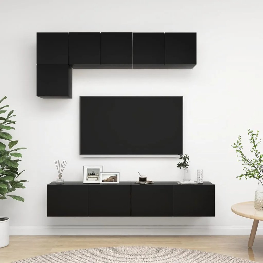Set Di Mobili Porta Tv 5 Pz Nero İn Legno Multistrato /