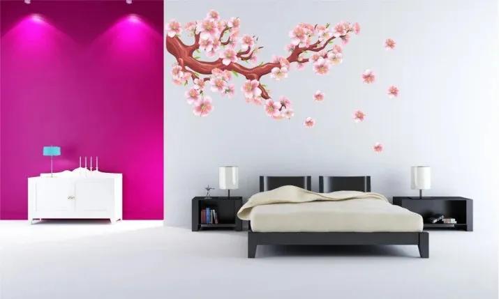 Adesivo murale per interni ramo fiorito con fiori rosa 150 x 300 cm