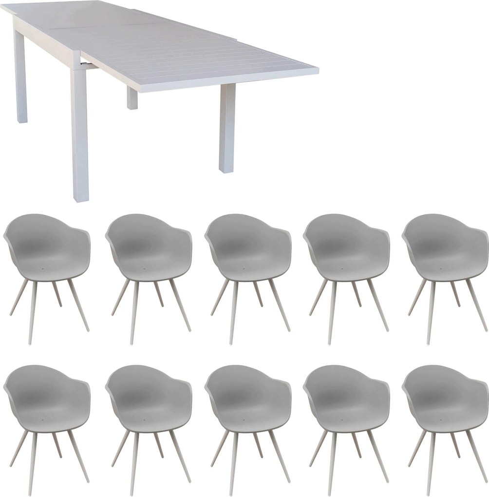 JERRI - set tavolo in alluminio cm 135/270 x 90 x 75 h con 10 Poltrone Dynamo