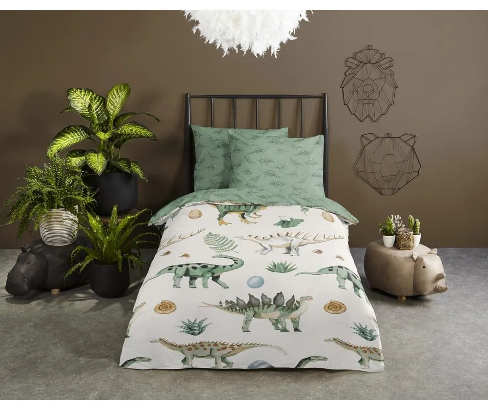 Set copripiumino e federa da bambini verde/beige in cotone per culla 100x135 cm Gabi – Good Morning