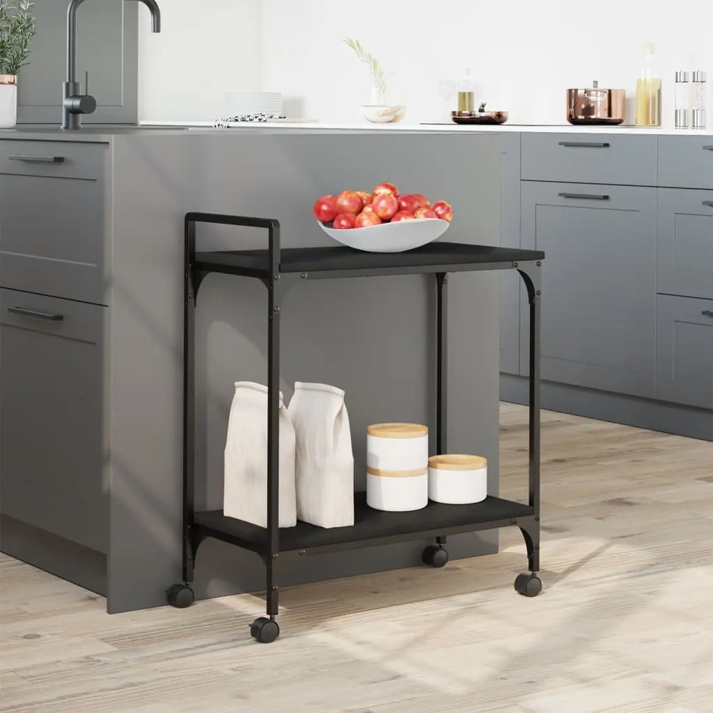 Carrello da cucina nero 60,5x31x72,5 cm in legno multistrato