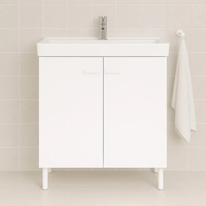 Mobile da bagno sotto lavabo SENSEA Easy bianco laccato opaco L 70 x H 80 x P 40 cm 2 ante, lavabo non incluso