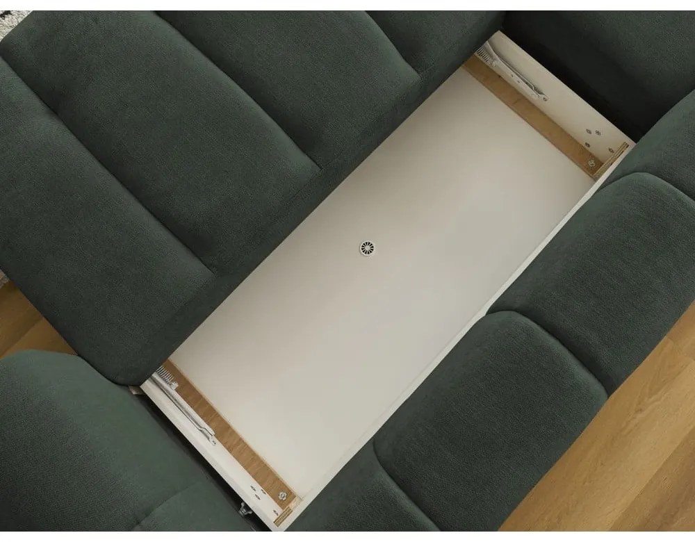 Divano angolare verde allungabile e con contenitore (penisola a sinistra/chaise lounge) con rivestimento in ciniglia Fuji – Bobochic Paris