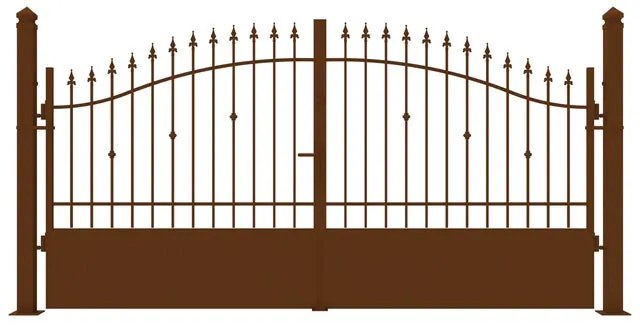 Cancello Civetta in ferro, apertura centrale, L 358.5 x 180 cm, di colore ruggine