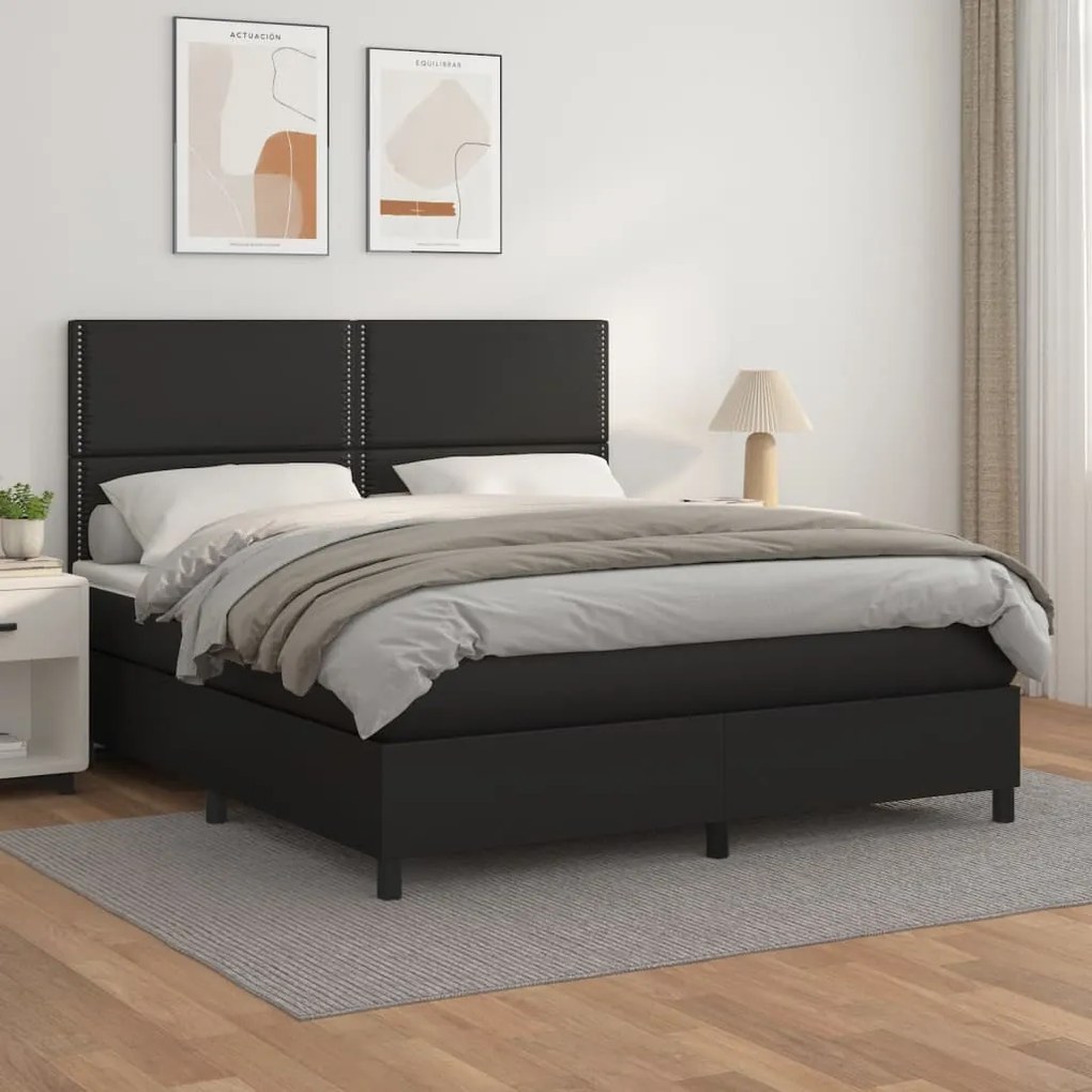 Giroletto A Molle Con Materasso Nero 160x200 Cm İn Similpelle /