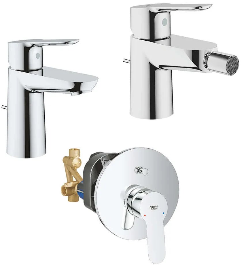 Set Miscelatori Grohe Bauedge lavabo bidet e incasso doccia con deviatore in ottone cromato con piletta di scarico INCLUSA