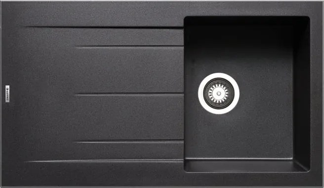 Lavello integrato 1 vasca in granito nero DELINIA Alazia L 50 x L 86 cm, sgocciolatoio a sinistra