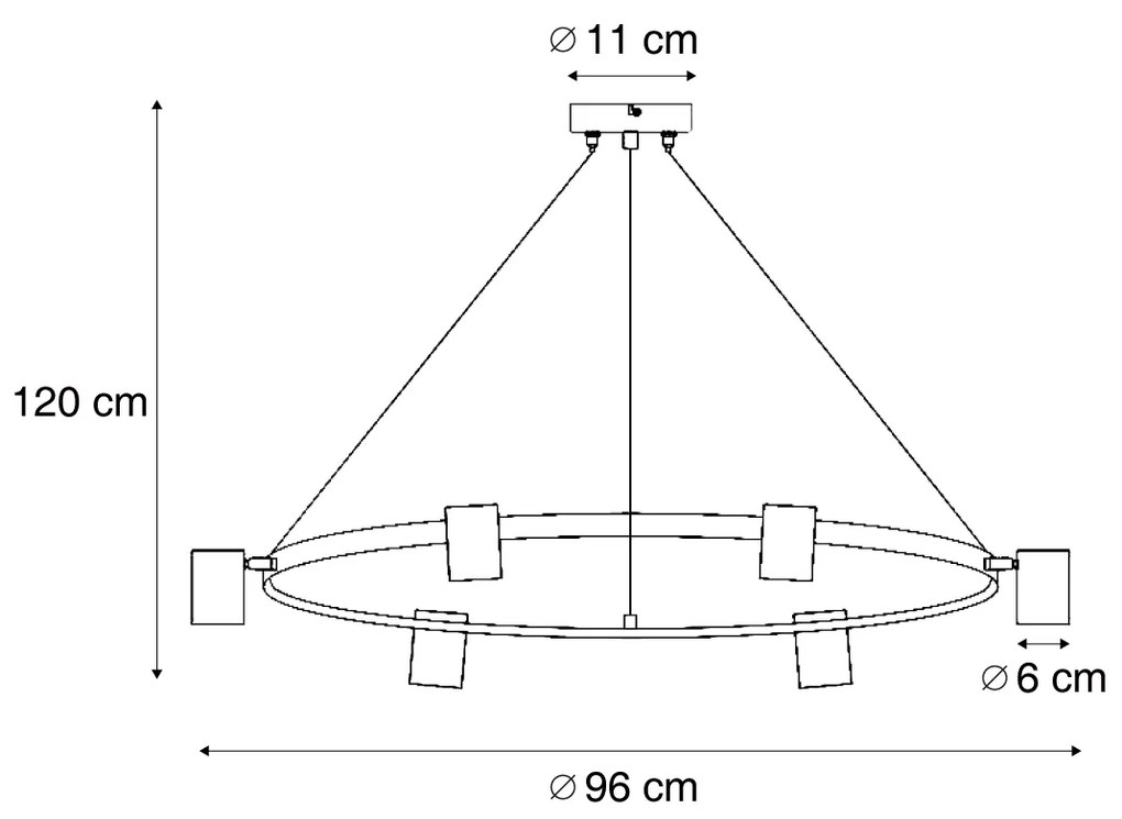 Lampada a sospensione moderna con stampa legno e 6 luci bianche - Jeana Circle