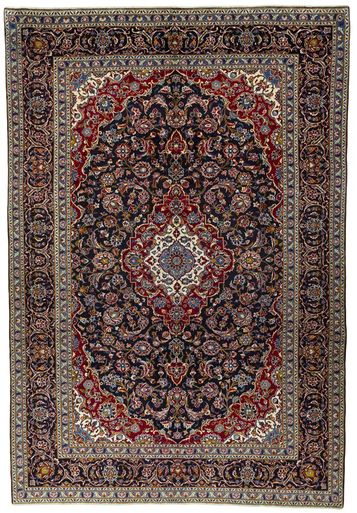 Kashan Tappeto persiano 360 x 250 Blu (Iran) Annodato A Mano