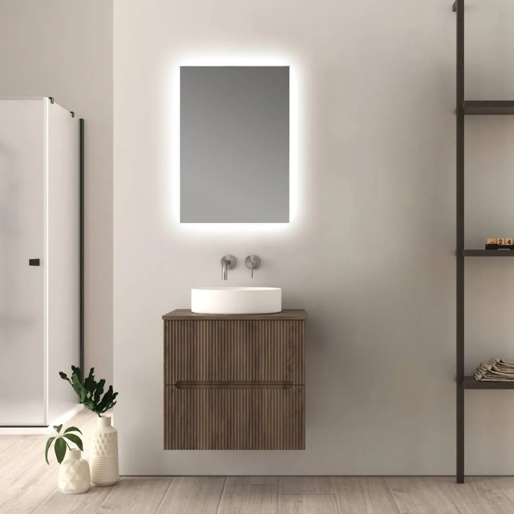 Mobile bagno noce 60 cm cannettato per lavabo da appoggio Palermo