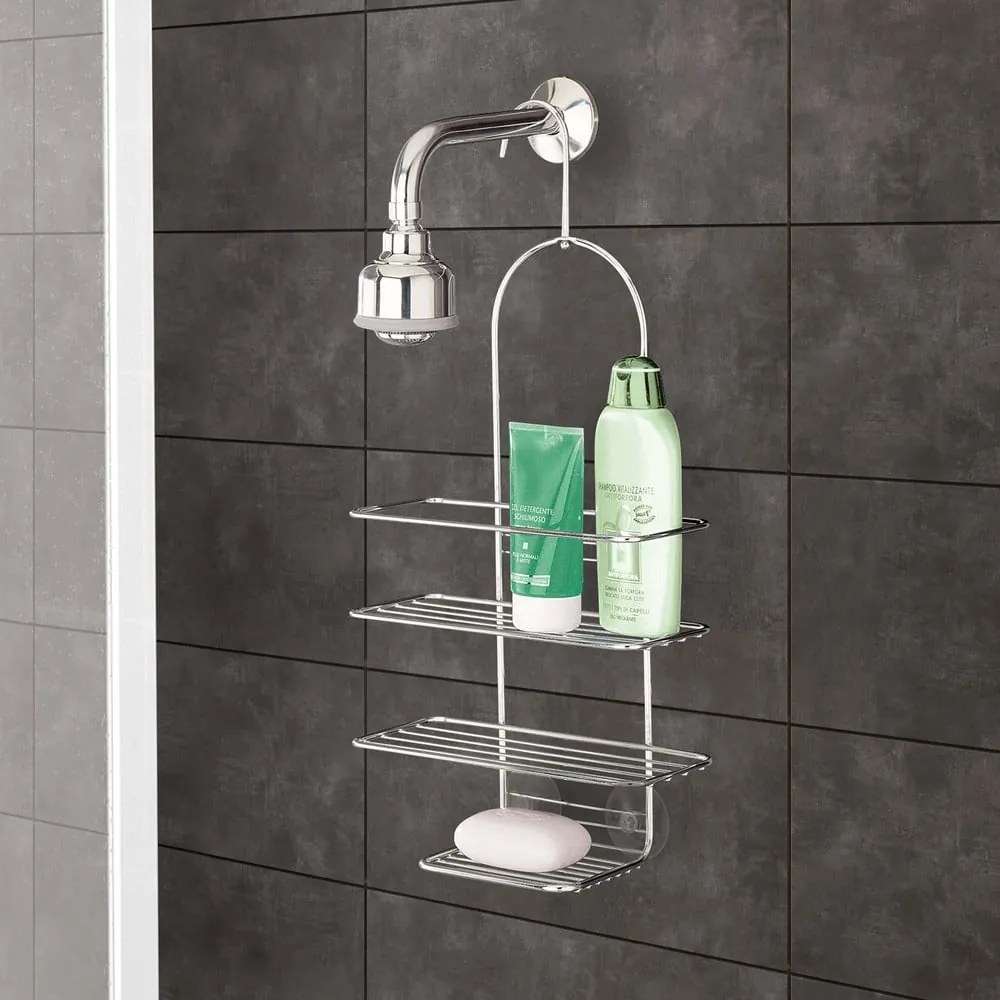 Mensola da bagno da appendere color argento lucido in acciaio Luxy – Metaltex